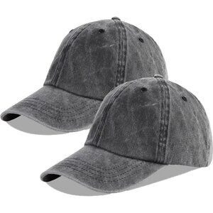 Unisex Washed-black + Black Baseball Cap Cotton Fits Washed Denim Adjustable Hat